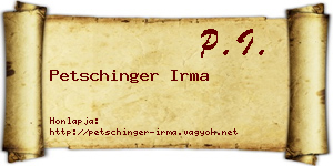 Petschinger Irma névjegykártya